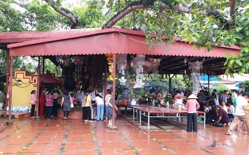 Người dân dâng hương tại miếu dưới cây đa 13 gốc 